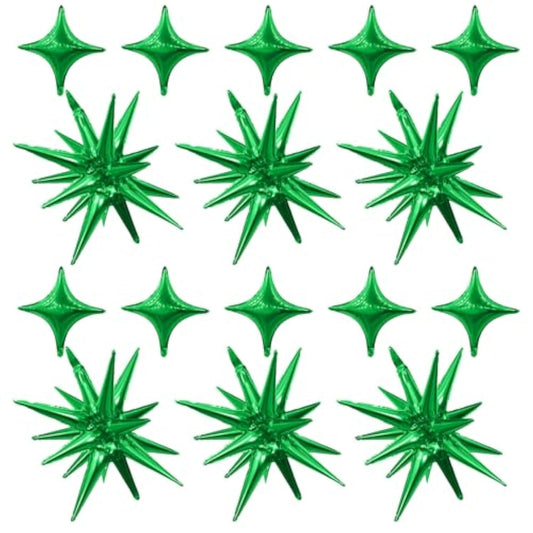 Green Star Balloons,Explosion Star Balloons Kit With 6Pcs 22Inch Cone Star Foil Balloons And 10Pcs 10Inch Four Pointed Star Balloons For Birthday Anniversary Disco Party Decorations