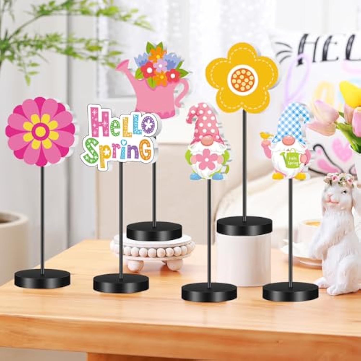 6 Pcs Spring Table Decor Spring Decoration For Table Centerpieces Wooden Standing Signs Tabletop Decor For Home Office Room Desk Party Supplies
