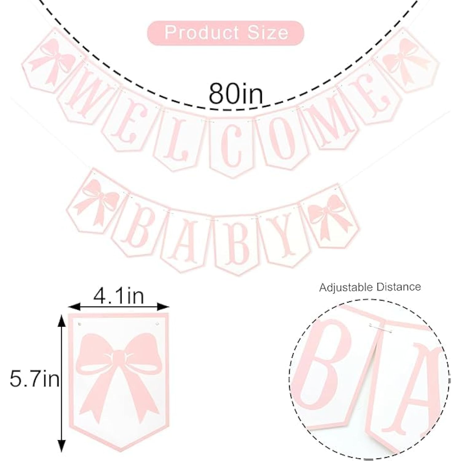 Welcome Baby Party Decorations - Pink Bow Banner for Girls' Gender Reveal & Baby Shower