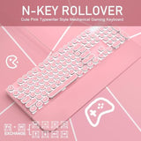 Typewriter Style Mechanical Gaming Keyboard, Pink Retro Punk Gaming Keyboard With White Backlit, 104 Keys Blue Switch Wired Cute Keyboards, Round Keycaps For Windows/Mac/Pc