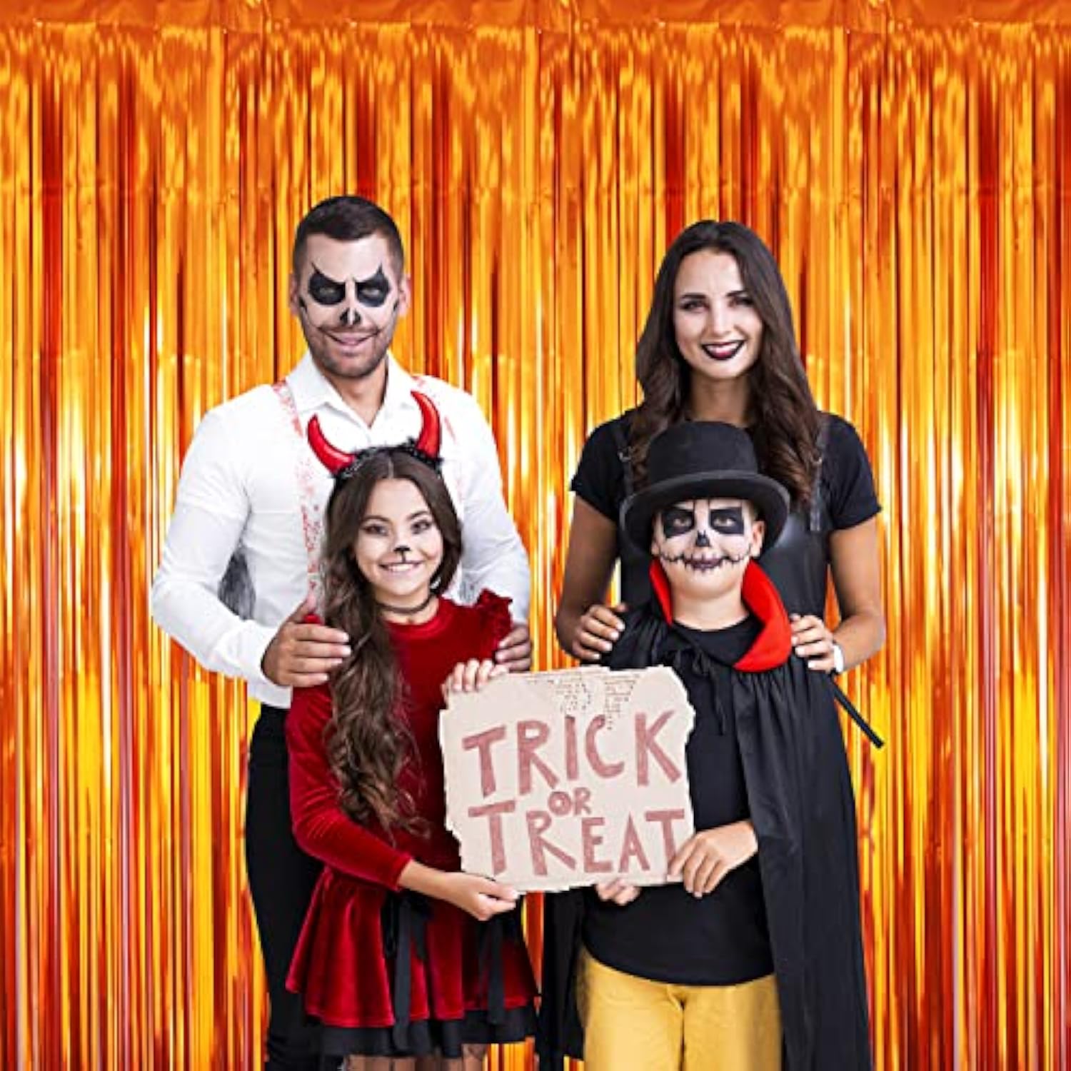 6.4x8.2ft Metallic Tinsel Foil Fringe Curtains 2 Pack Orange Party Backdrop