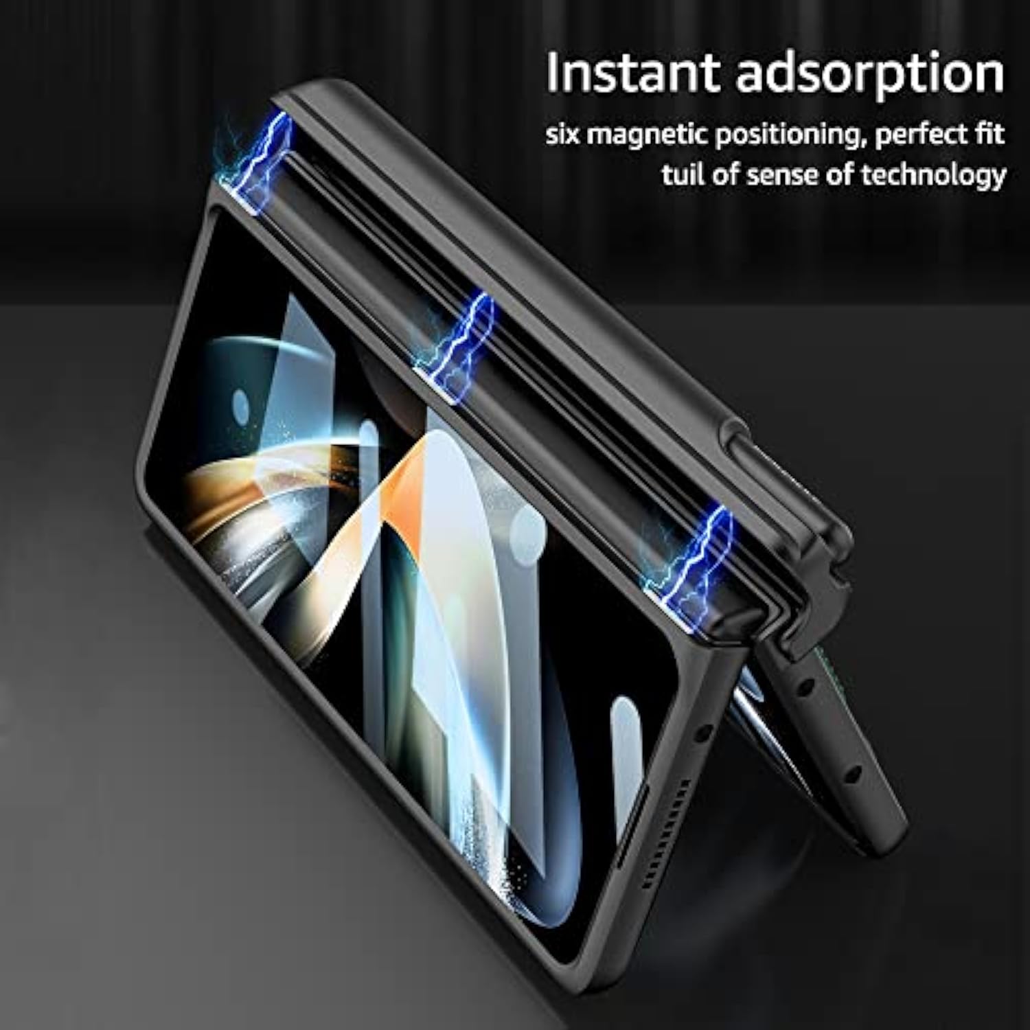 For Samsung Galaxy Z Fold 3 Case With Wrist Strap & Screen Protector & S Pen Slot,Magnetic Hinge Protective Bumper Case Ultra Slim Shockproof Anti-Scratch For Samsung Z Fold 3 5G (Black)