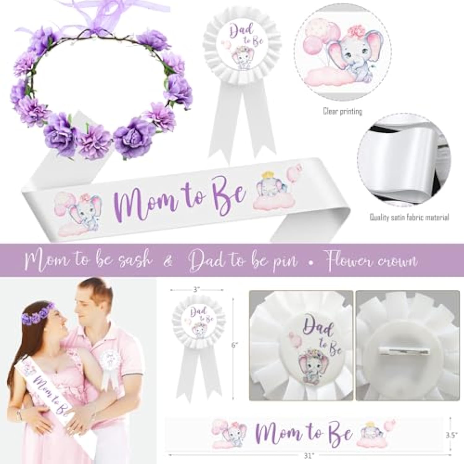Elephant Baby Shower Decorations For Girl, Pink Purple Elephant Baby Shower Party Supplies, It'S A Girl Backdrop Tablecloth Elephant Balloon Arch Baby Box Sweet Baby Girl Banner Mom To Be Sash