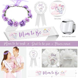 Elephant Baby Shower Decorations For Girl, Pink Purple Elephant Baby Shower Party Supplies, It'S A Girl Backdrop Tablecloth Elephant Balloon Arch Baby Box Sweet Baby Girl Banner Mom To Be Sash