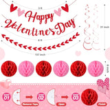17 Pcs Happy Valentine'S Day Decorations Red Pink Glitter Heart Valentine Banner Sign Valentine Hanging Swirls Honeycomb Balls For Galentines Party Wedding Anniversary Hanging Decoration