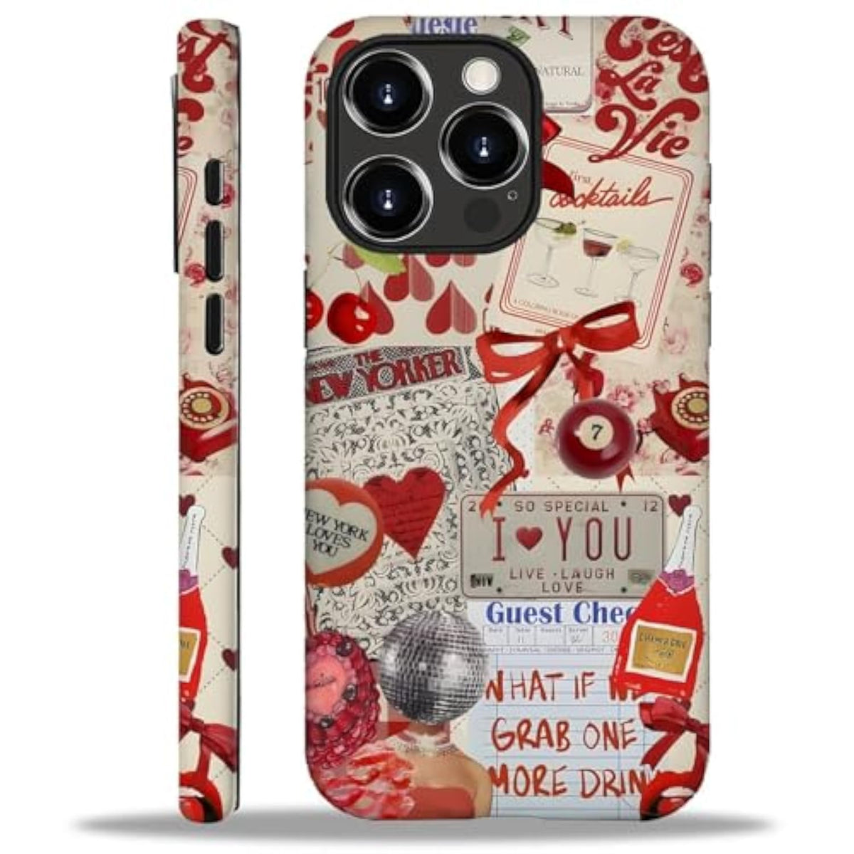 Case For Iphone 16 Pro Max,Red Ball Bow Splice Exquisitely Pattern Double Protective Phone Cover Cases Soft Silicone For Iphone 16 Pro Max