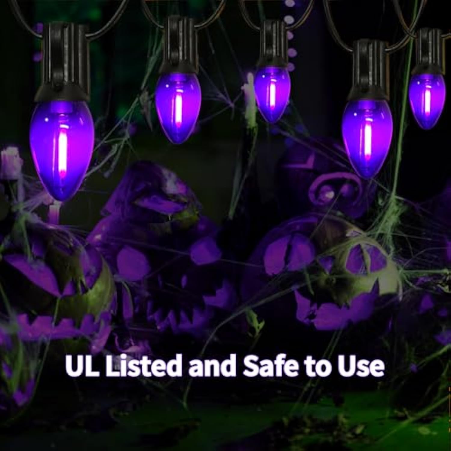 25Ft C7 Purple Halloween Lights Outdoor Indoor, Led String Lights With 25 Shatterproof Bulbs For Patio, Yard, Fence, Chr
