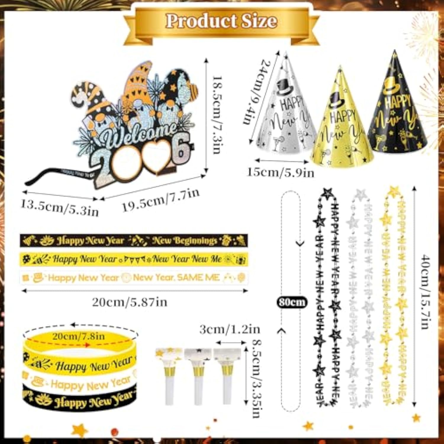 48pc 2026 New Year Party Kit Glasses, Hats, Noise Makers & Accessories