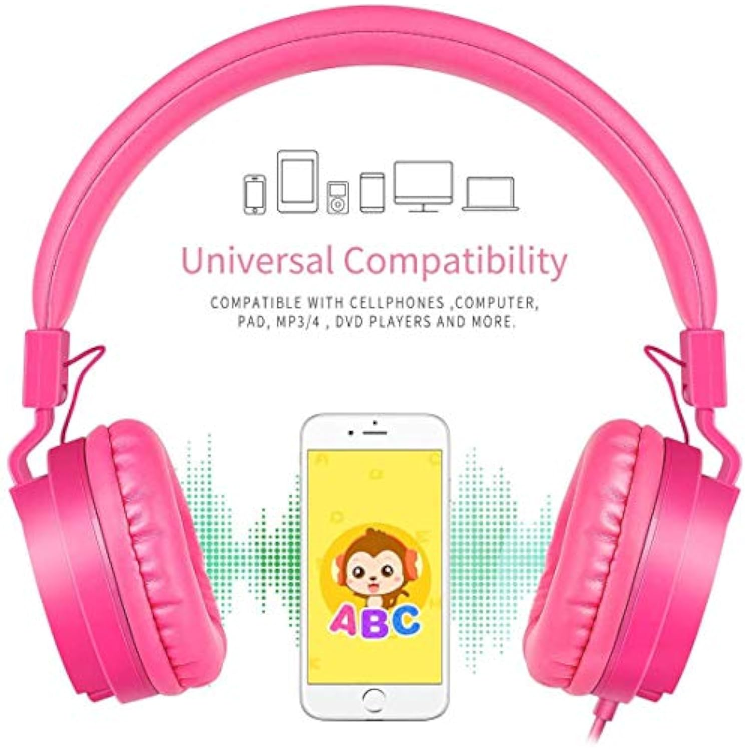 gorsun Kids Headphones, Lightweight Stereo Wired Toddler Headphones, Adjustable Headband Children's Headset for Smartphones Computer Pad Earphones(Pink)