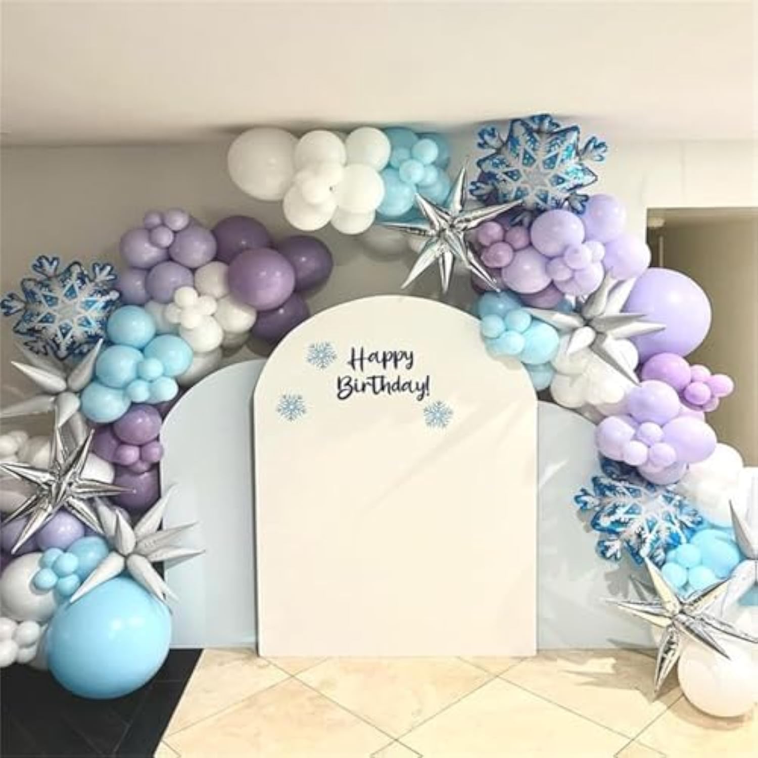 Winter Wonderland Balloon Arch Garland Kit, Baby Blue Purple Balloons With Spike Star Snowflake Foil Balloons For Ice Wonderland Christmas Baby Shower Snow Princess Birthday Party Decorations Supplies
