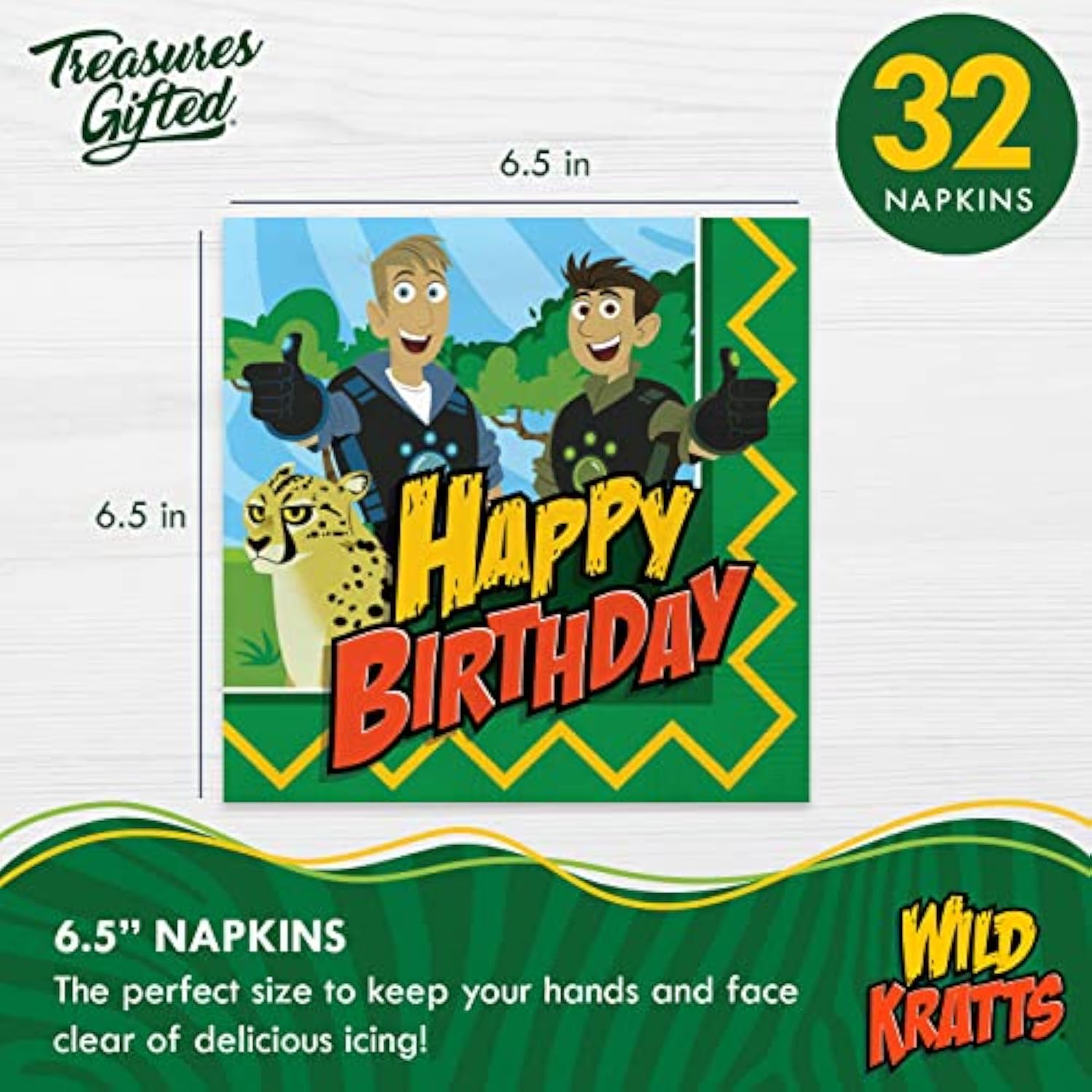 Officially Licensed Wild Kratts Birthday Party Supplies - Pack Of 32 Napkins - Wild Kratts Party Supplies - Birthday Decorations - 6.5In X 6.5In Paper Napkins