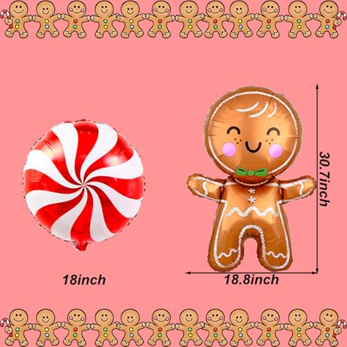 11 PCS Large Gingerbread Balloons Red Candy Balloons Set