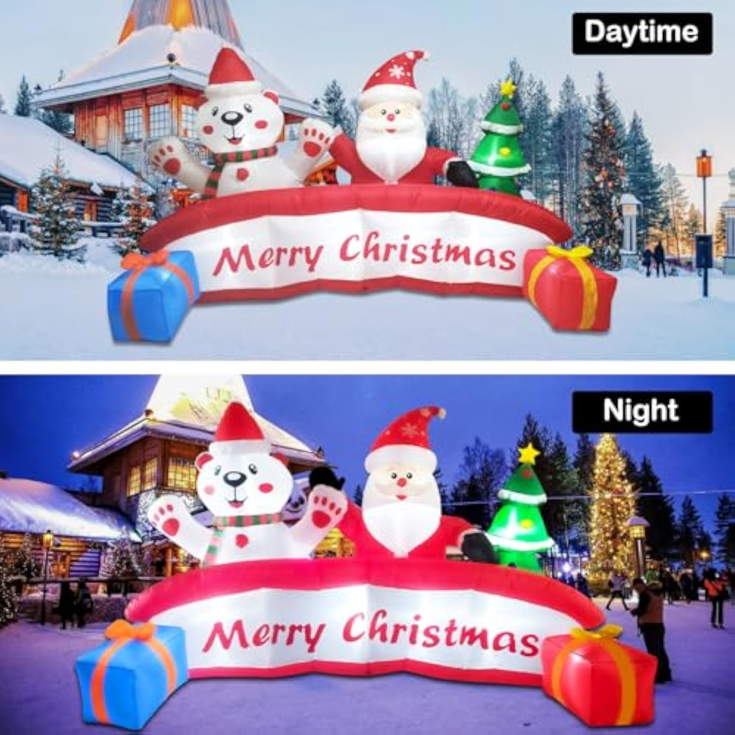 10 Ft Inflatable Merry Christmas Banner Sign With Santa Claus Polar Bear Christmas Tree, Outdoor Inflatable Decoration W
