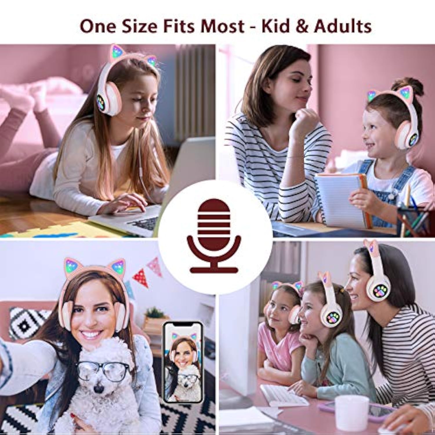 Kids Wireless Headphones Cat Ear Led Light Up Bluetooth Foldable Headphones Ov