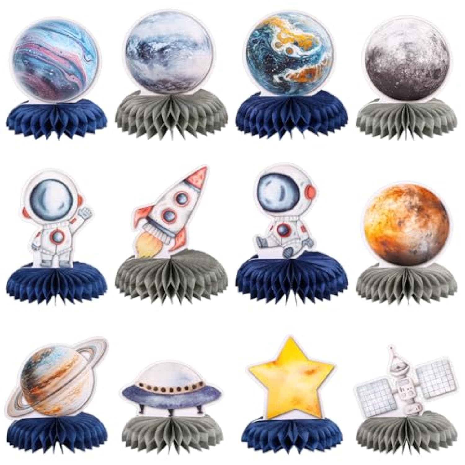 12 Pcs Space Theme Party Decorations Outer Space Honeycomb Centerpieces Astronaut Birthday Party Decorations Table Centerpieces For Boys Kids Space Solar System Planets Baby Shower Party Supplies