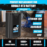 40V 4.0Ah Replacement For Kobalt 40V Battery Kobalt Kb2540C-06 Lithium Ion Battery Kb440-03 Kb640-03 Kb240-06 Kb240C-06 Kb640-06 Kb245-06 Kb540-06 ?Cordless Power Tool Battery