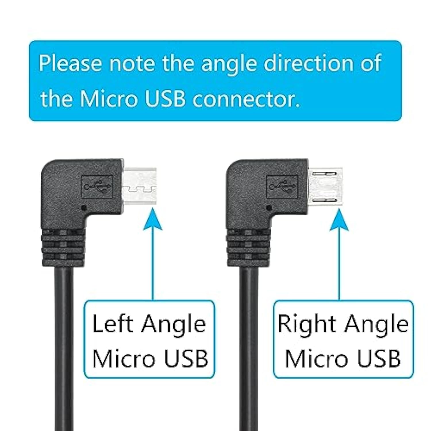 90 Degree Micro Usb Power Cable 11Ft, Right Angle Usb Dash Cam Charging Cord, For Car Dash Cam, Phones And Other Micro Usb Devices Charging