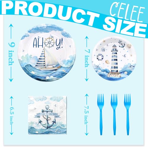 Nautical Birthday Party Decorations Set - Nautical Party Decorations, Plates, Napkins, and Forks for 20 Guests - Nautical Themed Disposable Tableware and Birthday Decorations
