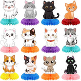12 Pcs Cat Birthday Party Decoration Honeycomb Centerpieces Kitten Table Centerpieces Cats Table Topper 3D Double Sided Kitten Decoration For Birthday Pet Theme Party Favors Supplies