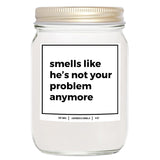 You Nique Designs Smells Like He’S Not Your Problem Anymore Candle 8Oz, Breakup Gifts For Women, Divorce Candles For Newly Divorced, Funny Gag Gifts For Women, Men (Lavender & Vanilla)