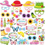 Spring Photo Props, 39Pcs Spring Party Decorations Photo Props, Floral Sun Flower Umbrella Butterfly Hello Spring Photo Booth Props For Spring Fling Picnic Decorations