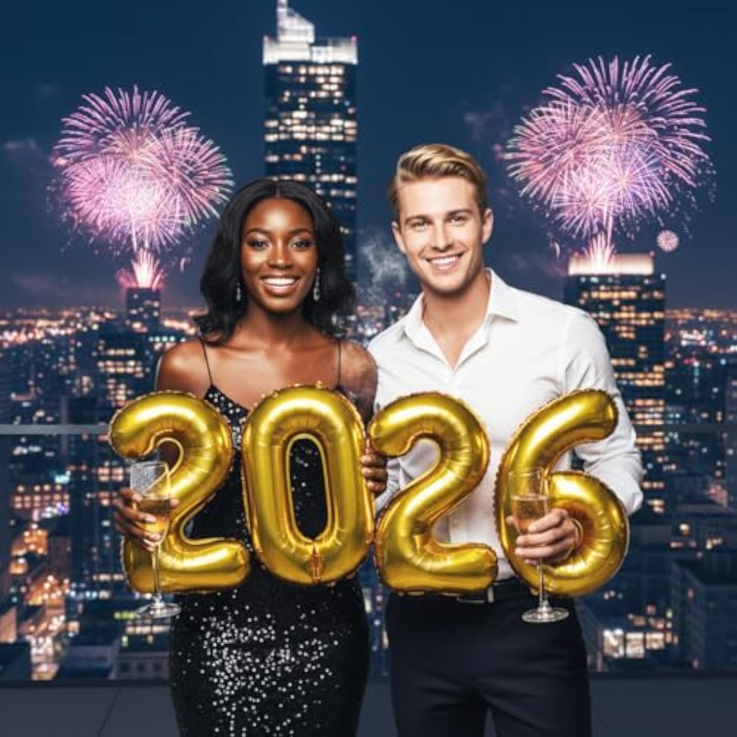 16in Gold 2026 Number Balloons New Year Party Decorations