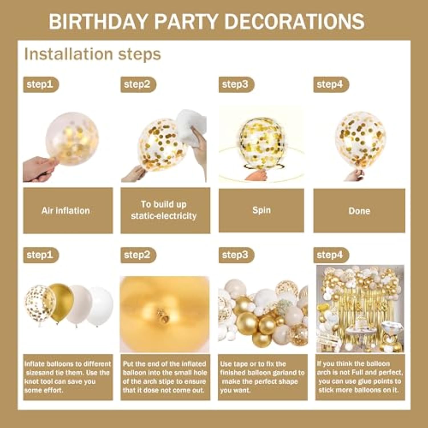 Engagement Party Decorations Gold White Balloons Foil Backdrop Cake Toppers