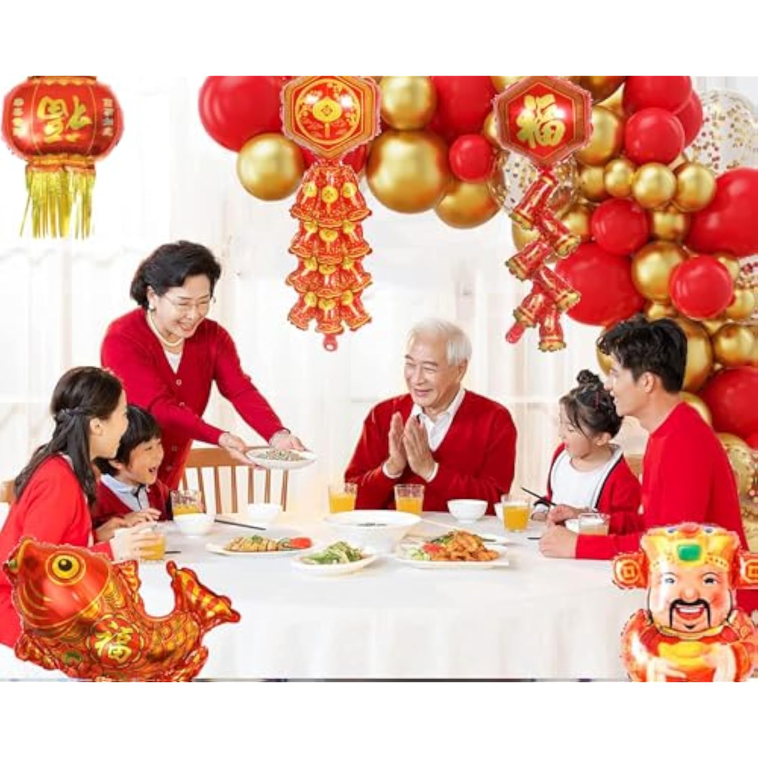 Chinese New Year Balloon Arch Red Gold Metalic Confetti Latex Balloons Lantern Fish Foil Balloons For Spring Festival Year Of The Snake 2026 Chinese New Years Eve Party Decor (Gold)