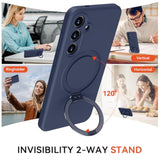 For Samsung Galaxy S25+/ S25 Plus Case With Stand, Slim Liquid Silicone Phone Cases For Galaxy S25 Plus Compatible With Magsafe Magnetic Ring Kickstand Case Full Camera Protection, Dark Blue