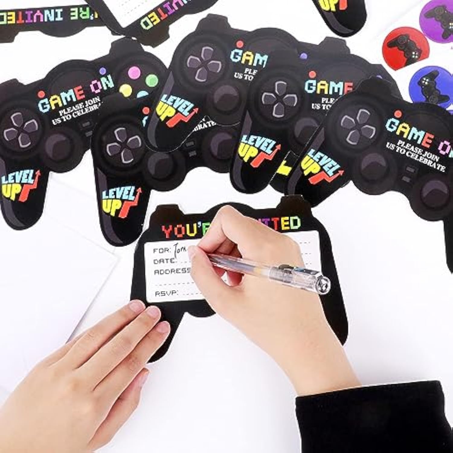 90 Pcs Video Game Birthday Party Invitations Cards With Envelopes Video Game Party Supplies Fill In Birthday Invite Cards Stickers For Kids Boys Girls Lovers Decorations Favor