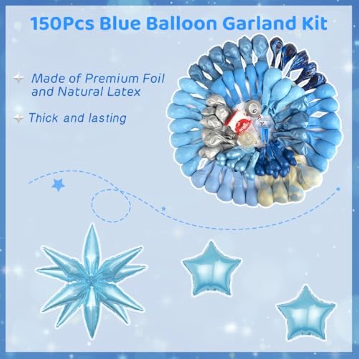 Blue Balloon Garland Kit: 150 Pcs Pastel Baby Shower Decor