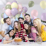 Pastel Balloons, 50Pcs 12 Inches Dusty Mist Green Macaron Purple Pink Yellow Balloon With Confetti Latex Balloons For Baby Shower Birthday Wedding Spring Flower Party Decoration