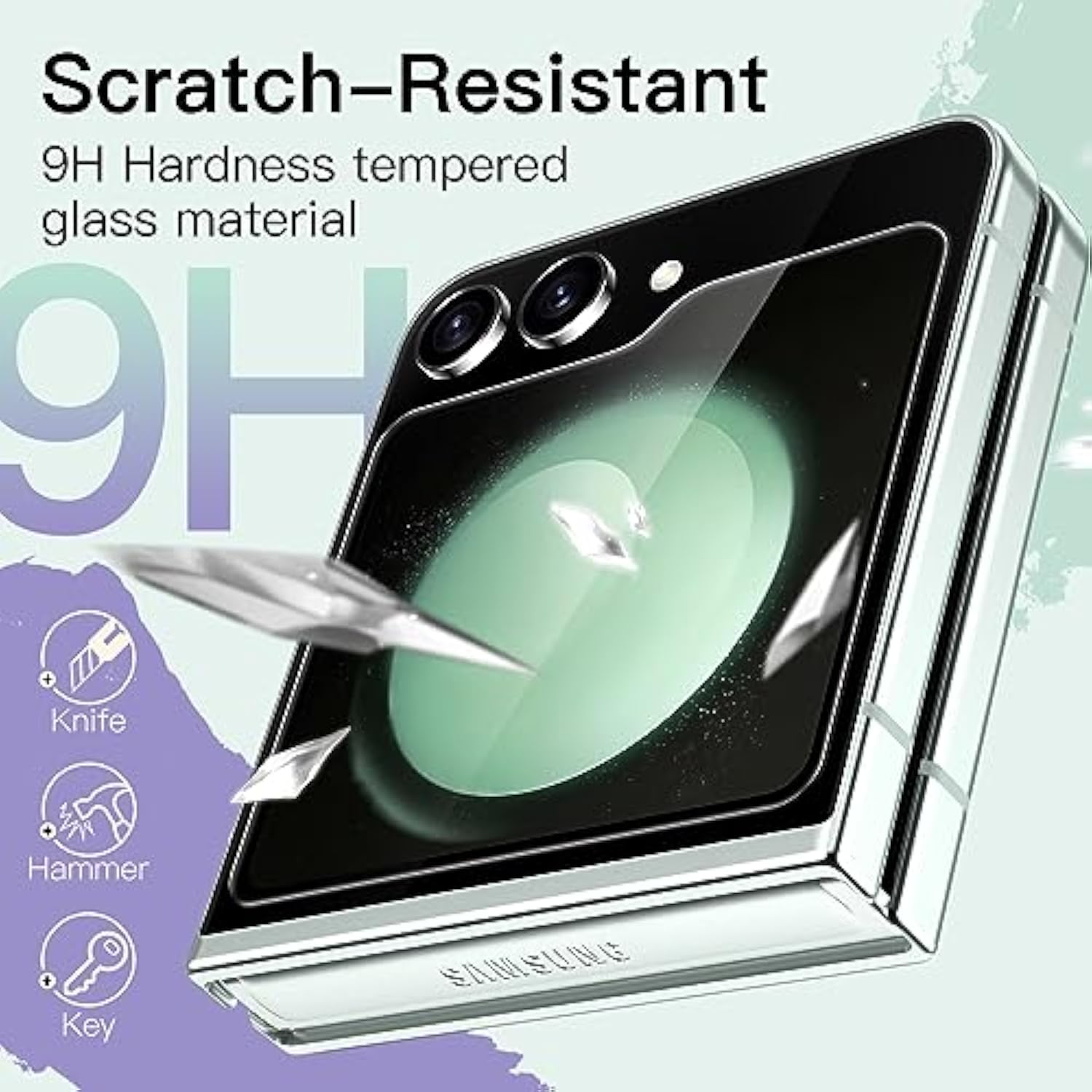 JETech Front Screen Protector for Samsung Galaxy Z Flip 5, 9H Tempered Glass Film, Anti-Scratch, HD Clear, 3-Pack