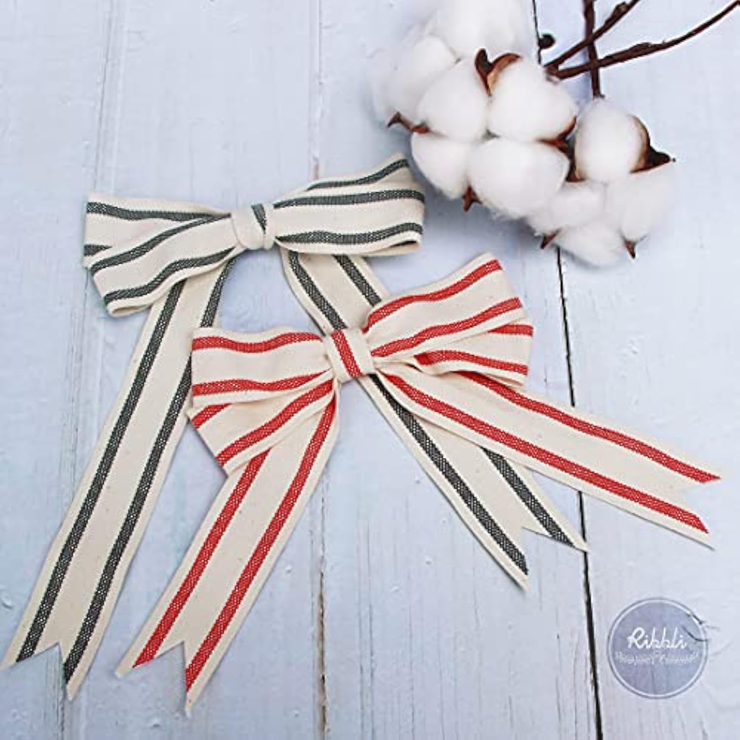 Natural Cotton Stripe Ribbon,1Inch X 10 Yard Spool,Natural/Black,Farmh