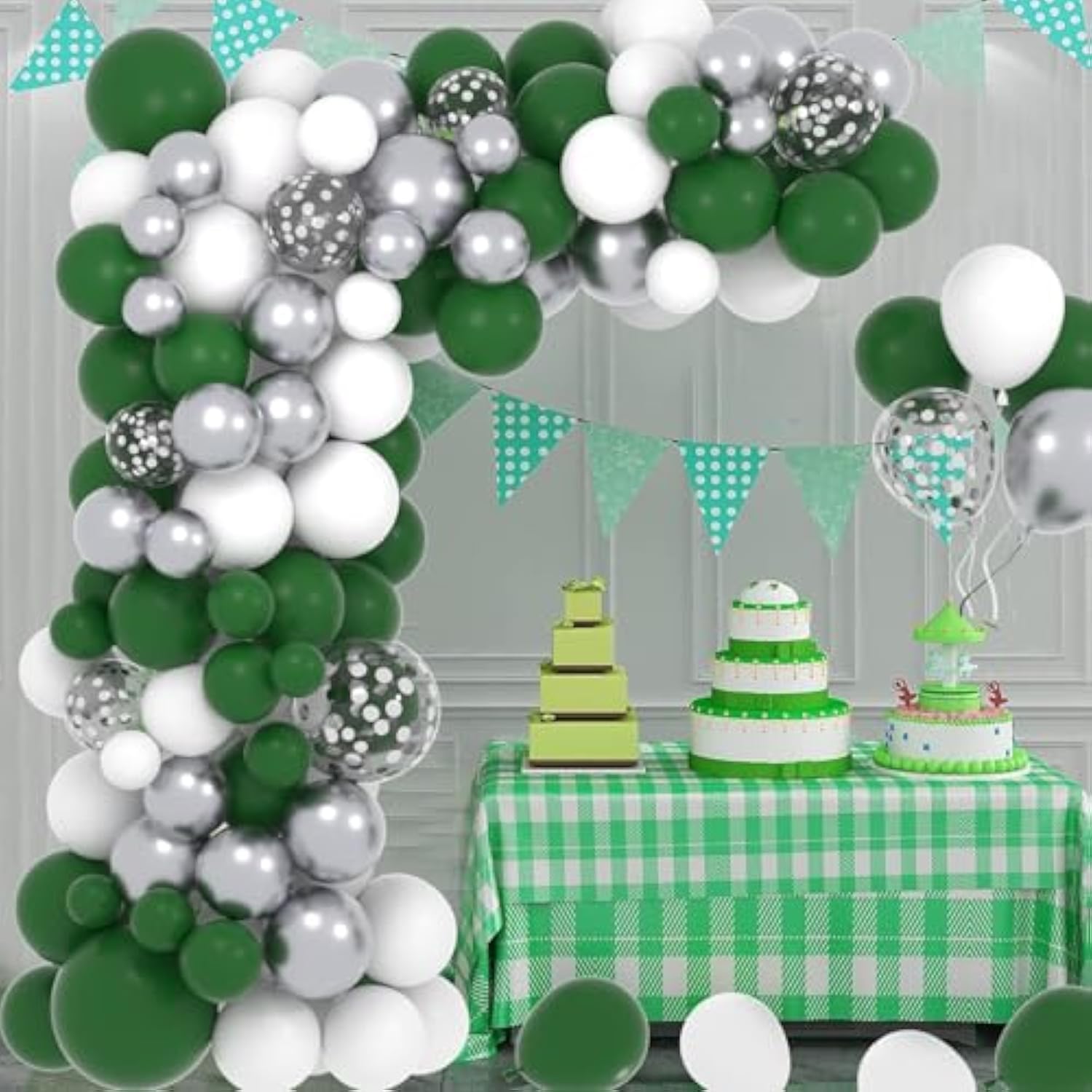 Dark Green White Silver Balloon Garland Arch Kit - 122Pcs White Dark G