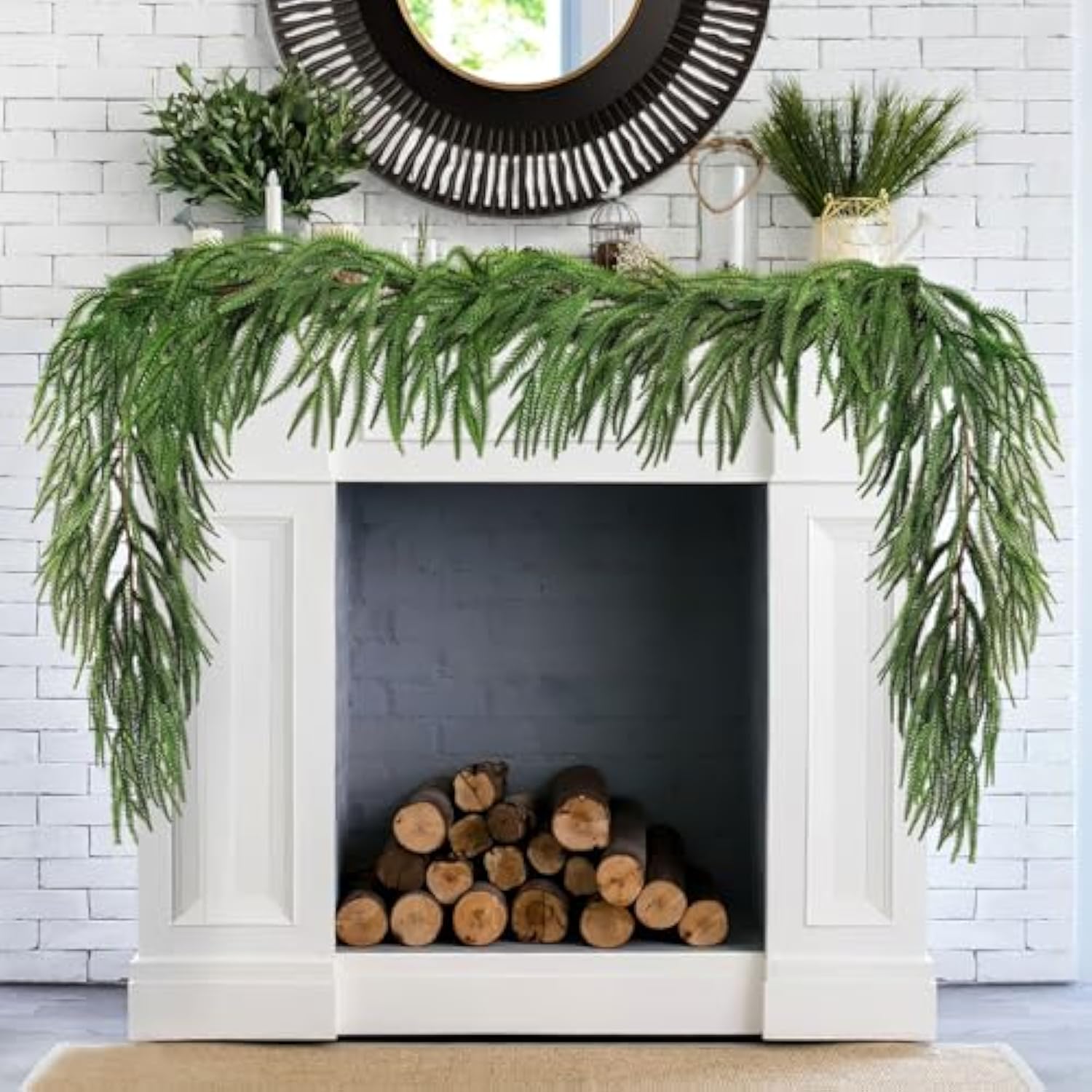 2 Pack Christmas Real Touch Norfolk Pine Garland Table Garland, 6Ft Artificial Faux Greenery Garlands For Mantle Indoor Home Decor Xmas Holiday Seasonal