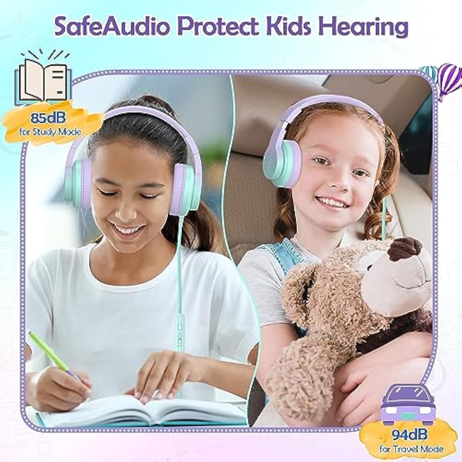Kids Headphones, Wired Headphones For Kids Over Ear With Microphone, 85/94Db V