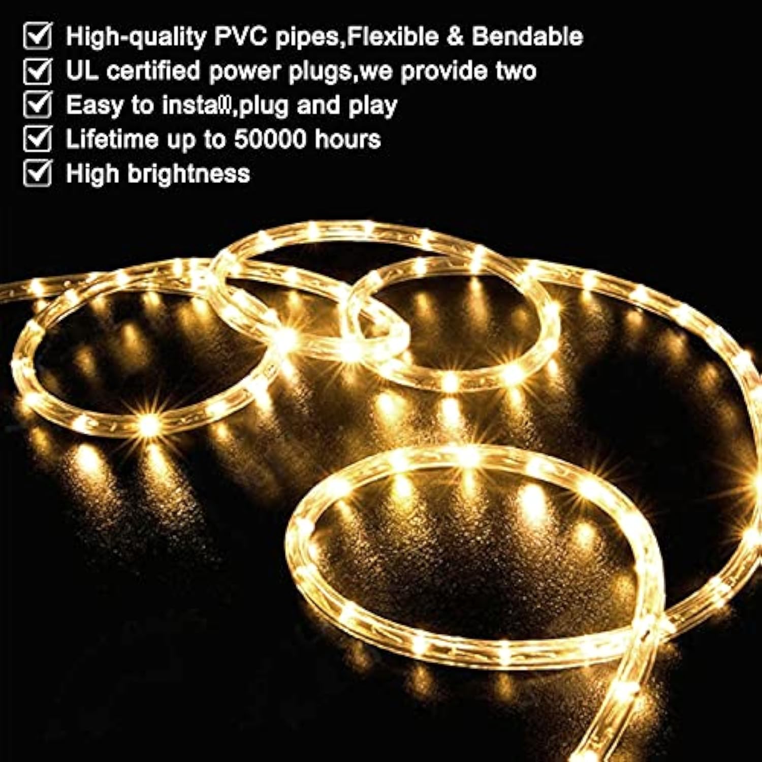 Led Rope Lights Outdoor Warm White, Waterproof 50Ft Cuttable 3000K Lighting Indoor 110V Connectable Flexible Electric Lights For Christmas Trees Bedroom Outside Patio Decor, Not Flat Strip