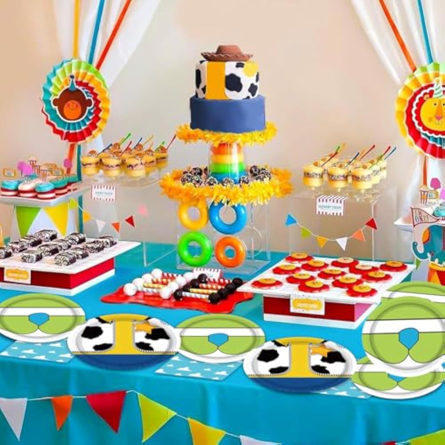 Cartoon Story Birthday Party Supplies - 40Pcs Story Theme Plates And Napkins Blue Sky White Clouds Cow Disposable Paper Plate For Girls Boys Birthday Decorations For 10 Guests