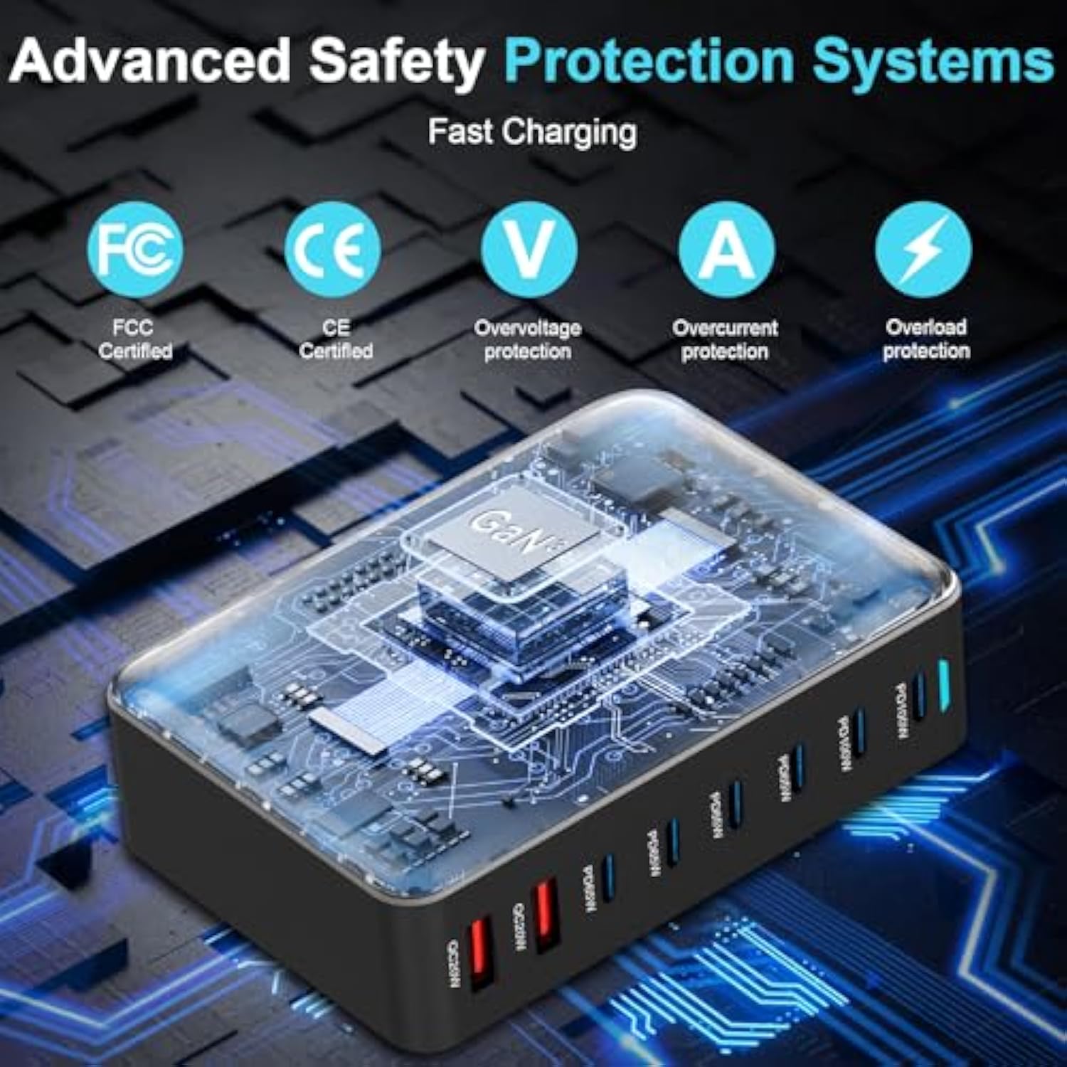 500W Usb C Fast Charger Block, 8 Port Usb Charging Station, Gan ? Pro Double 100W Pd Pps Port Fast Charging Station For Multiple Devices,Laptop Wall Charger Compatible With Macbook/Iphone 16/Ipad Etc