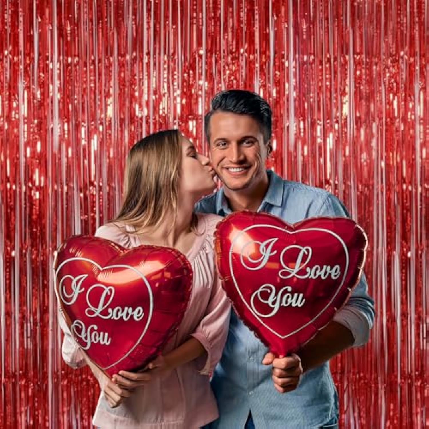Red Foil Fringe Curtain Christmas Party Decorations, 3.2 X 8 Ft Metallic Tinsel Curtains Streamer Backdrop For Birthday, Anniversary, Valentine'S Day Party Decor - Pack Of 2