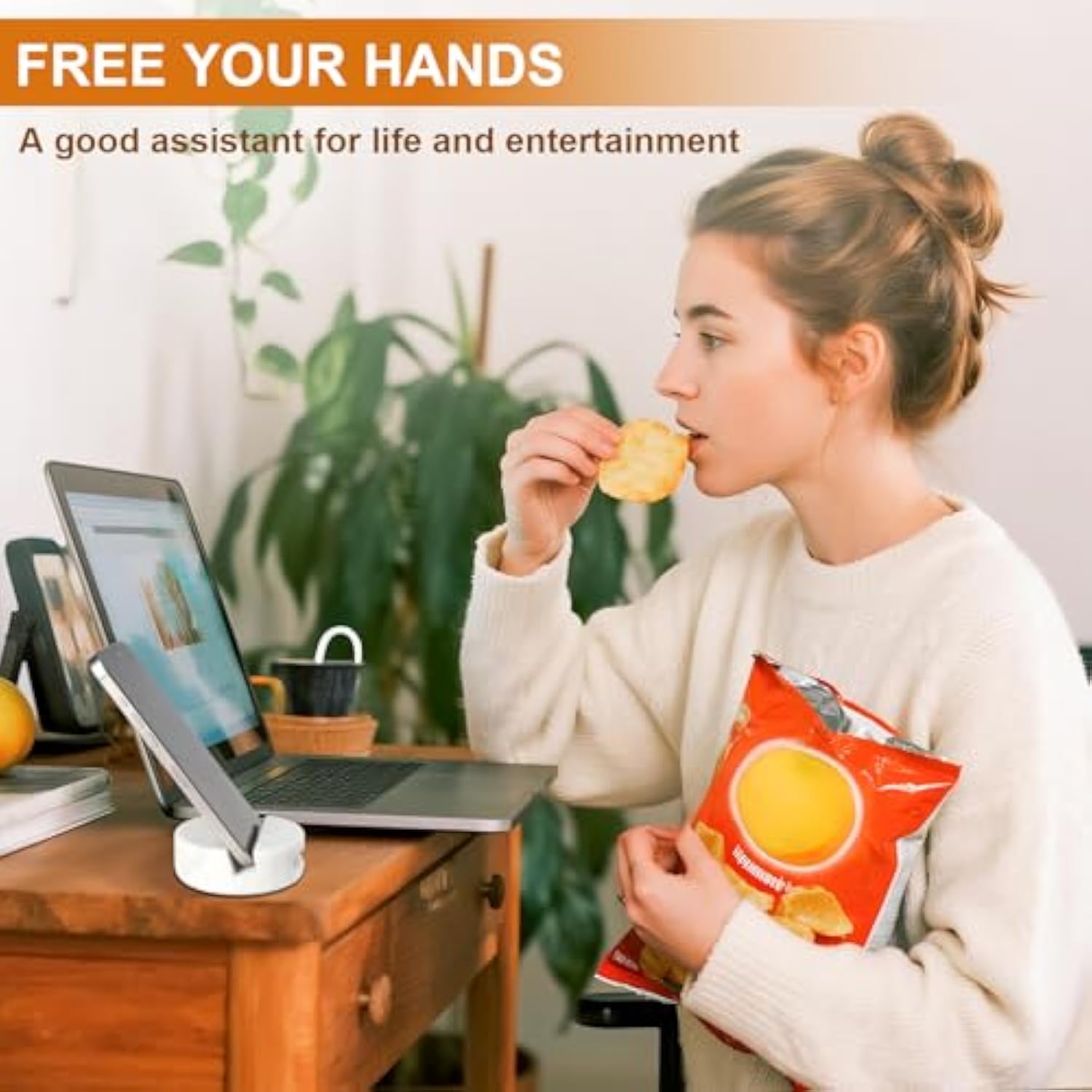 Elegant And Versatile White Marble Phone Stand With Sound Amplification Round Phone Holder Function For Desk,Kitchen,Bathroom,And Bedside