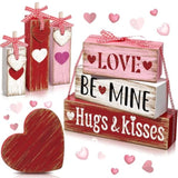 7 Pcs Valentine'S Day Table Decorations Valentine Tiered Tray Decor Valentine Day Centerpiece Red White And Pink Wooden Heart Block Sign With Bows Valentines Decor For Home Kitchen Mantel