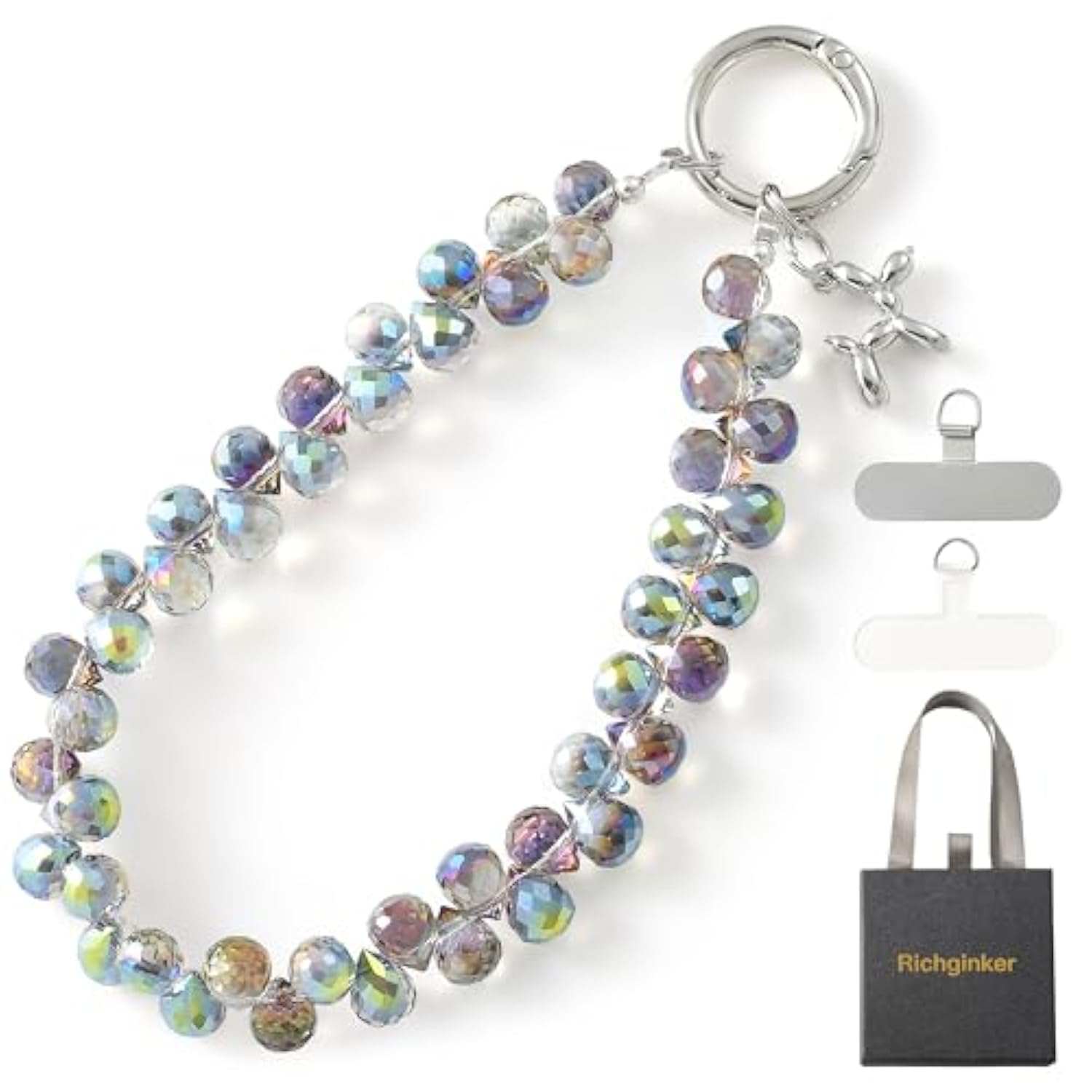 Crystal Phone Wrist Strap Phone Chain Charm Keychain Beaded Detachable Cellphone Lanyard With Tether Tab Hands-Free Wristlet Bracelet Wrist Grip Strap For Women, Dark Purple