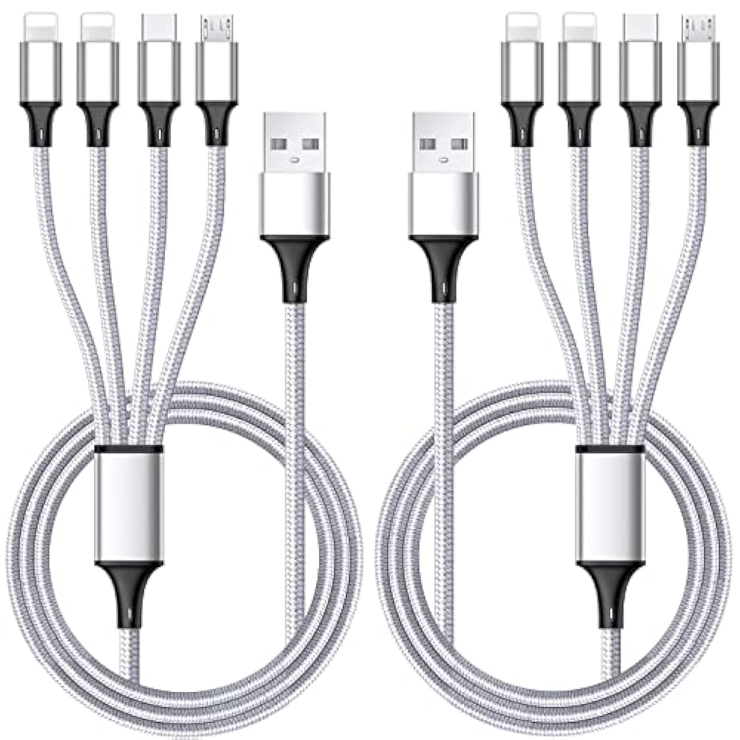 Multi Charging Cable, Multi Usb Cable 2Pack 4Ft Universal 4 In 1 Multiple Usb