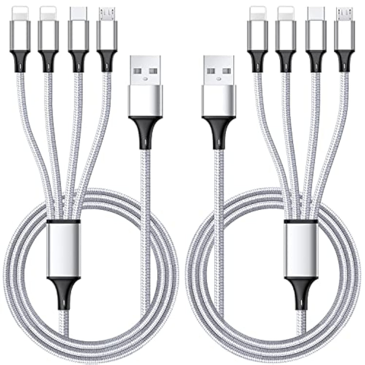 Multi Charging Cable, Multi Usb Cable 2Pack 4Ft Universal 4 In 1 Multiple Usb