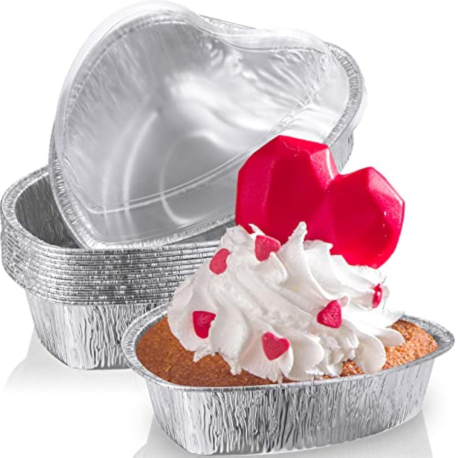12 Pcs Valentines Day Heart Shaped Cake Pan With Lid Aluminum Foil Disposable Cupcake Baking Pan Heart Food Packing Muffin Tin Liner Pudding Cooking Cup For Mother'S Day Wedding (7.4 Inch)
