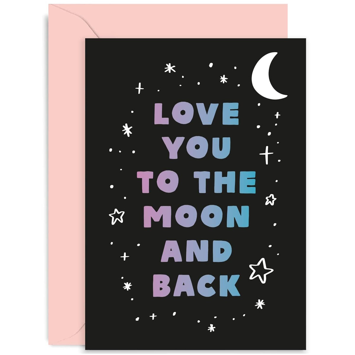 Old English Co. Love You To The Moon And Back Cosmic Card - Stylish Moon And Stars Anniversary Card For Him Or Her | Blank Inside With Envelope