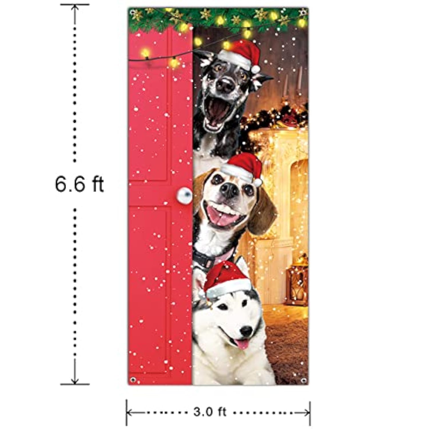 Funny Merry Christmas Door Cover - Large Cute Santa Dogs Banner For Front Door Decoration - Xmas Party Photography Background