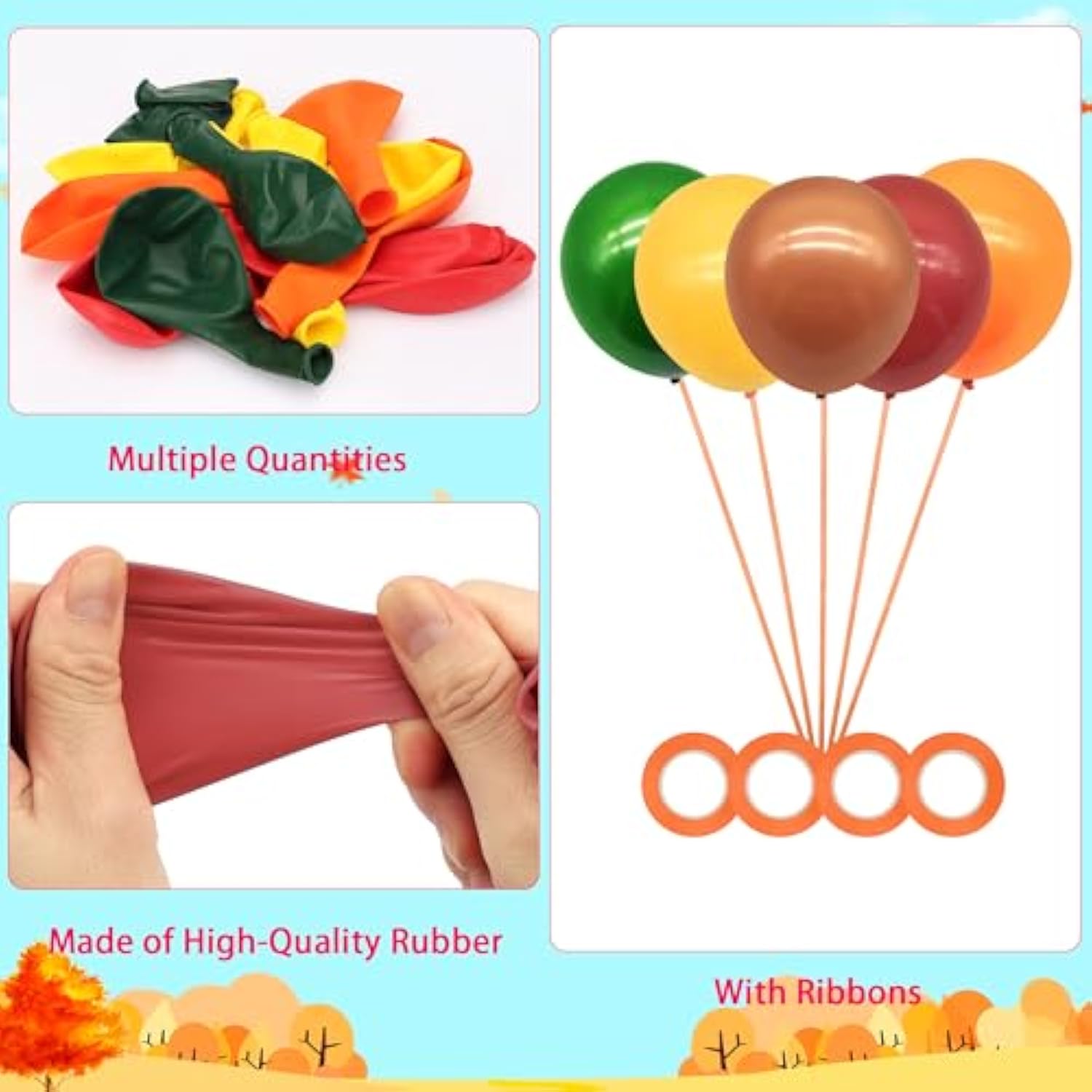 Fall Balloons: 100pc Yellow, Brown, Orange, Green & Red - Thanksgiving Decor